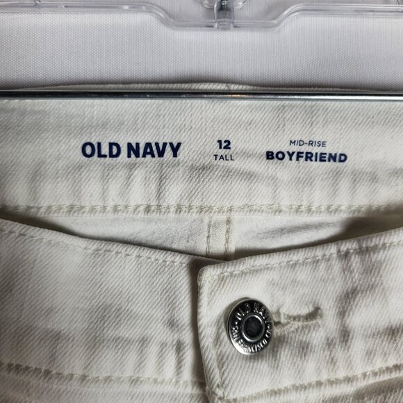 Old Navy Mid Rise Boyfriend Jeans Women's 12 Tall White Raw Hem Cropped Boho - Picture 6 of 8